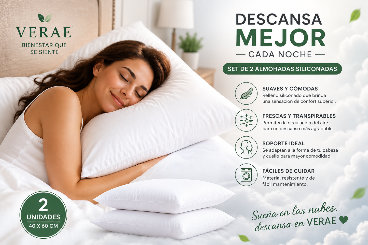 SET DE 2 ALMOHADAS SILICONADAS 40X60 VERAE